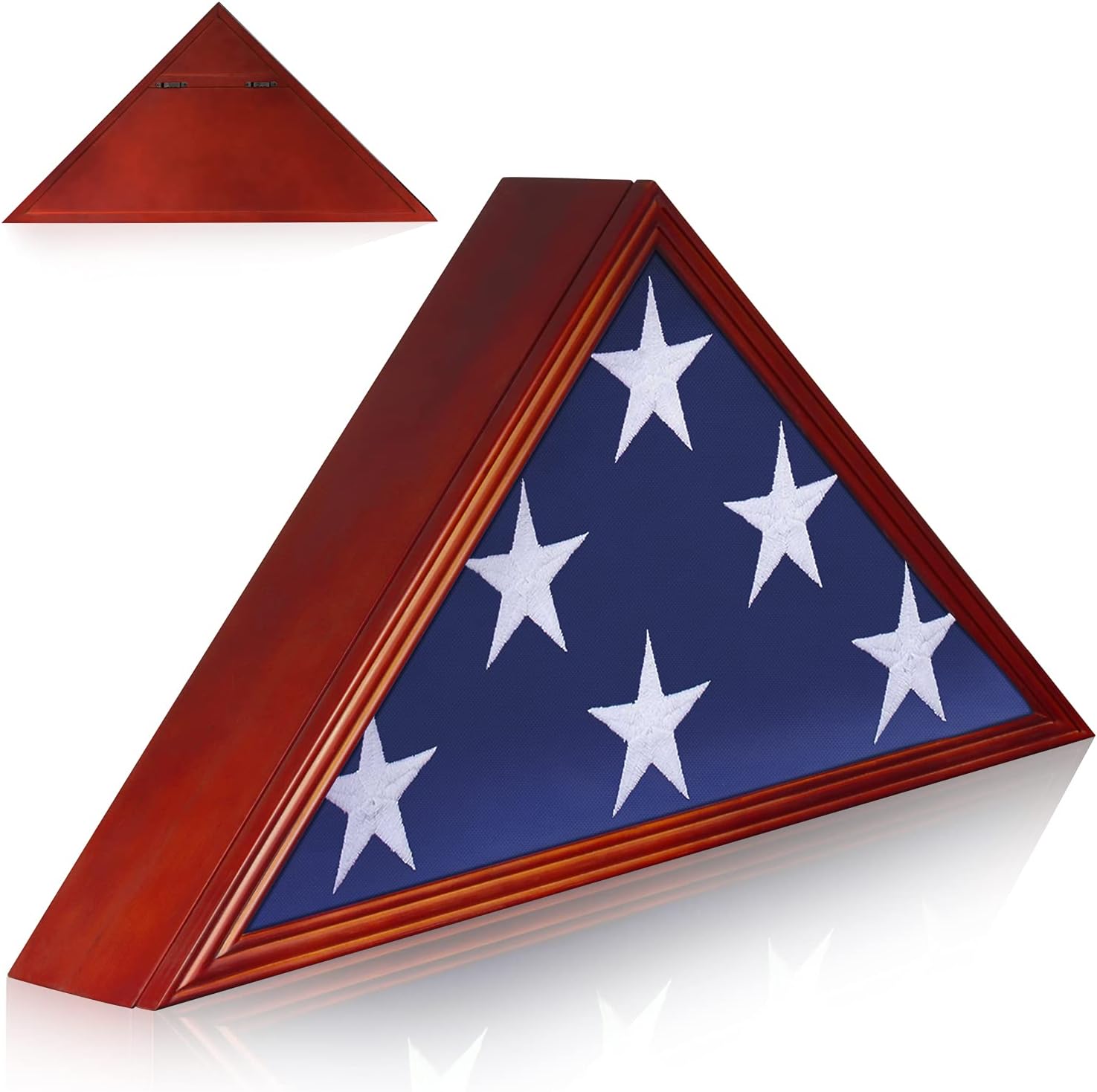 Anley Solid Wood Magnetic Closure Memorial Flag Display Case - Real Glass Front - Wall Mounted Burial Flag Frame - American Veteran USA 5' x9.5' Folded Flags Shadow Box