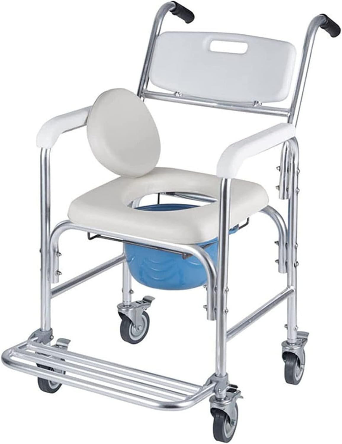 Commode Wheelchair - Shower Chair with Removable Pot Mobile Toilet Folding Pedal Mobile Bedside Commodes Comfortable Waterproof for Elderly Disabled 330 Lbs Weight Capacity
