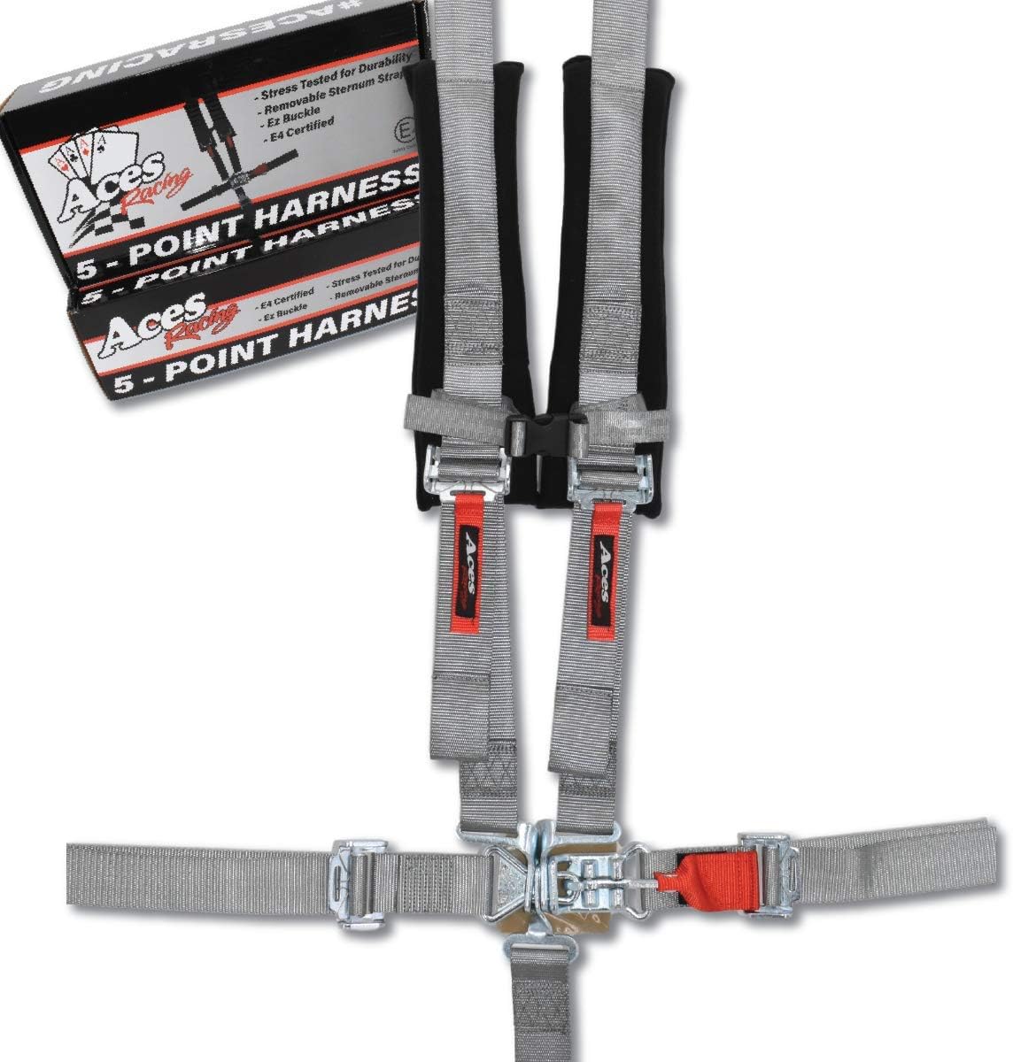 Aces Racing 5 Point Harness with 2 Inch Padding E4 Certified (Silver) Pack of 2