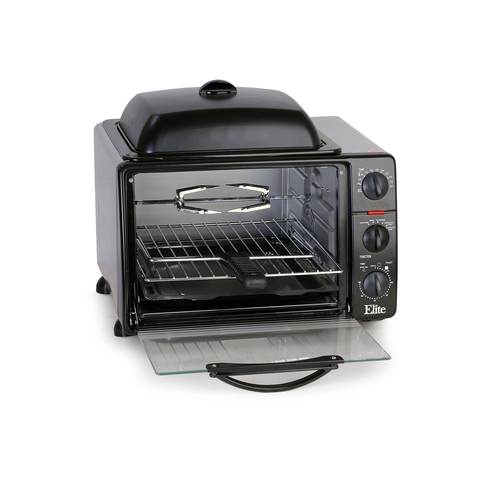 Elite Countertop Toaster Oven with Top Grill u0026 Griddle Rotisserie, Black