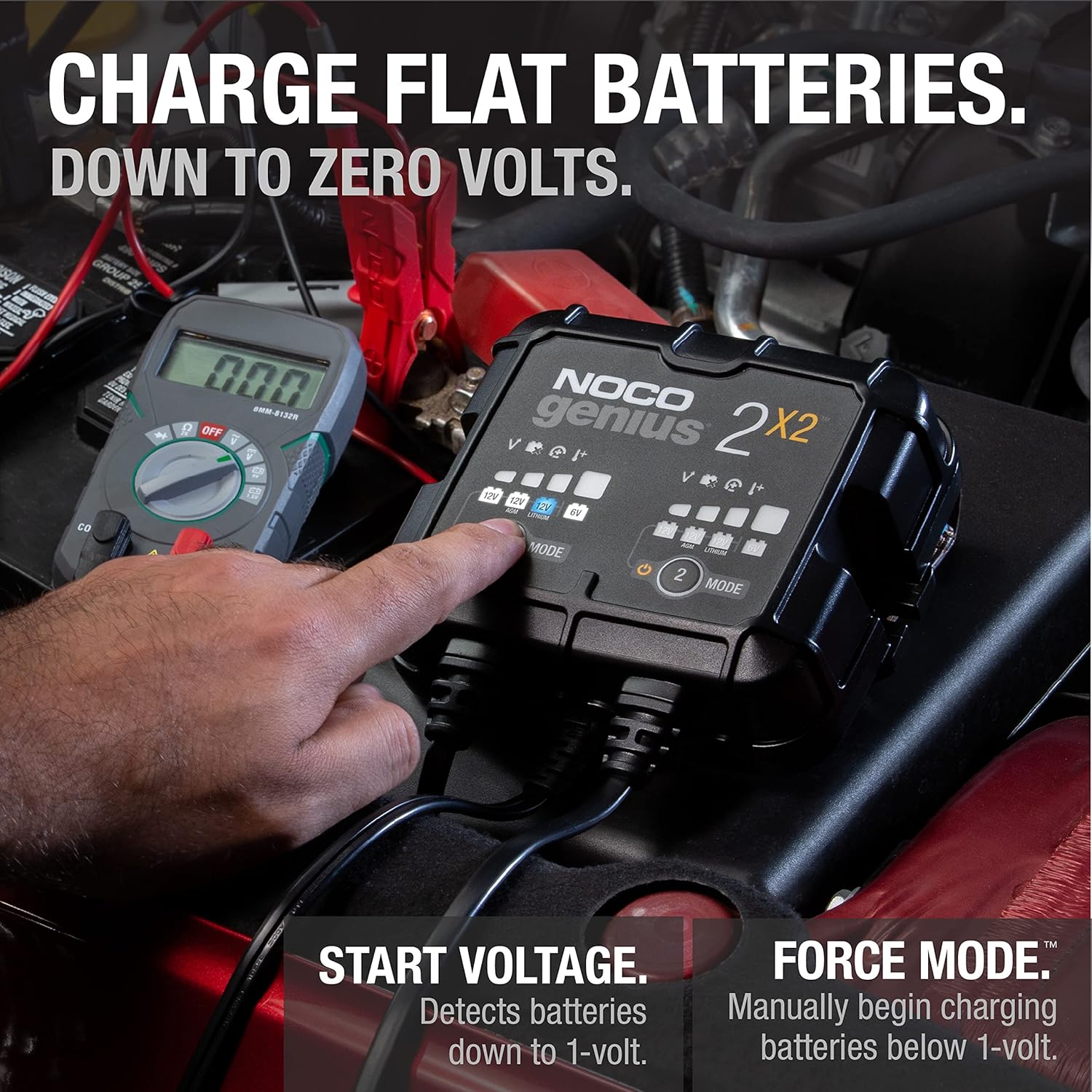 NOCO GENIUS2X2, 2-Bank, 4-Amp (2-Amp Per Bank) Fully-Automatic Smart Charger, 6V and 12V Battery Charger, Battery Maintainer, Trickle Charger, and Battery Desulfator with Temperature Compensation