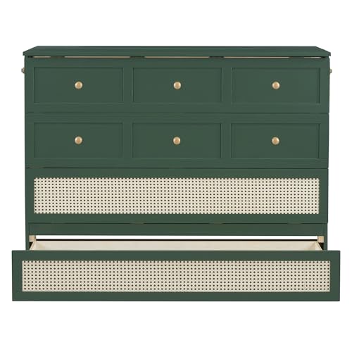 SOFTSEA Queen Murphy Bed with Large Drawers, Folding Wall Bed Wood Murphy Bed for Guestroom Bedroom Office, Gray