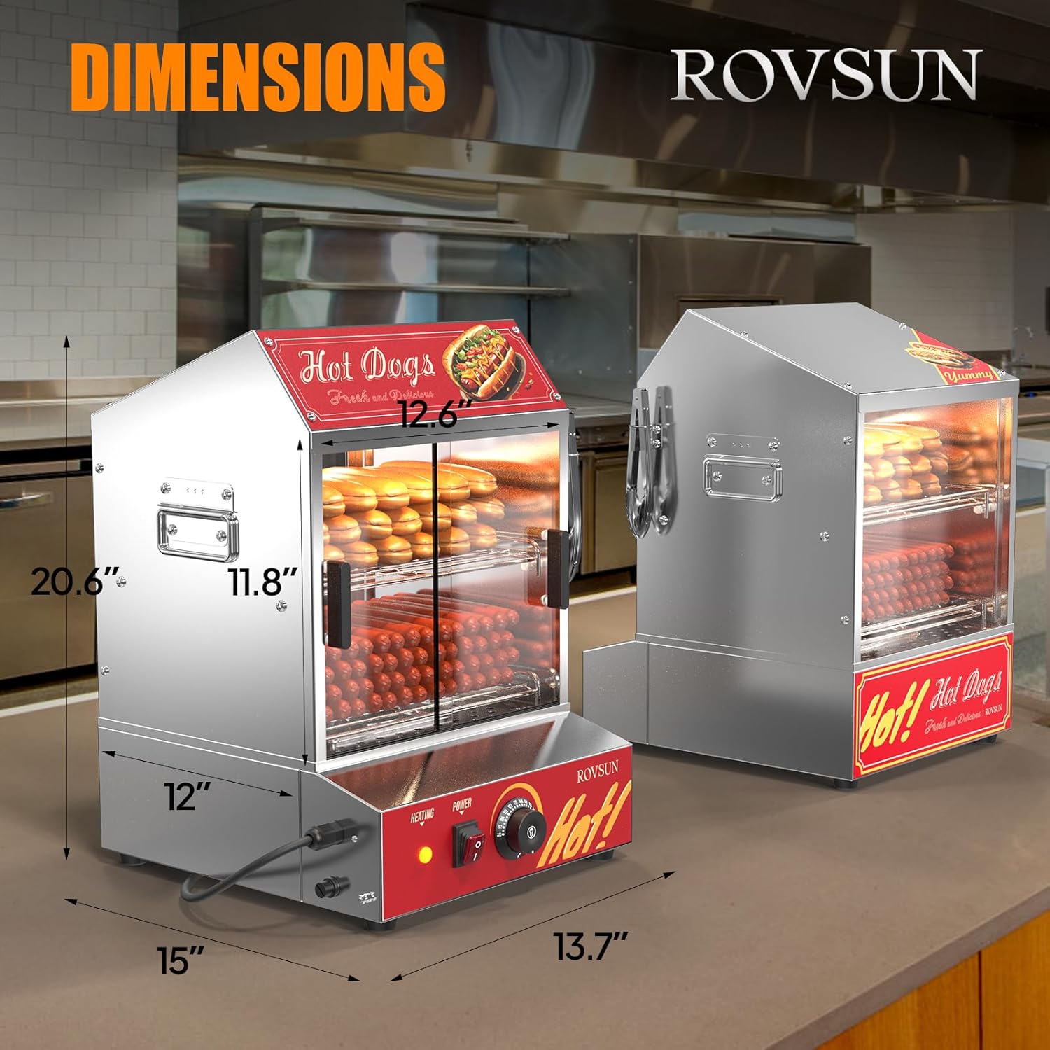Hot Dog Steamer 175 Hot Dogs & 40 Buns Capacity, 31.7QT/30L Hut Steamer Hot Dog Steamer and Bun Warmer Cooker 2-Tier with Removable Shelves Food Clip for Party Event Concession Stand