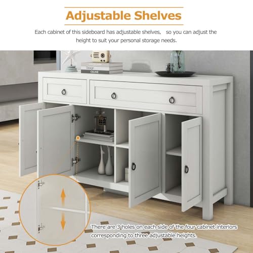 Sideboard Buffet Storage Cabinet, Modern Credenza Buffet Table Accent Cabinet with Flip Door 1 Drawer, 4 Adjustable Shelf, Console Coffee Bar Cabinet for Kitchen Entryway Living (Antique White)