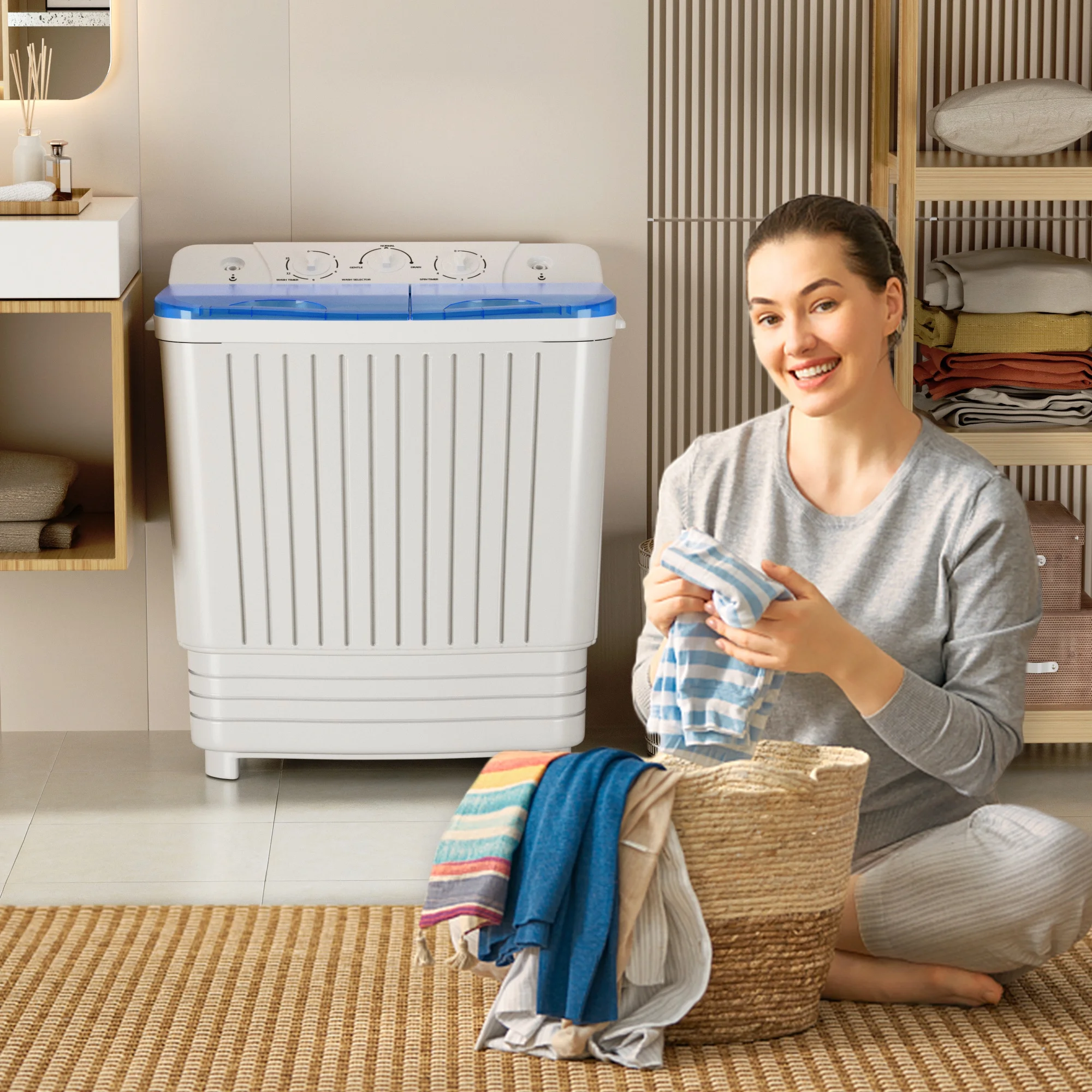 26lbs. Capacity Washer Twin Tub 2.33 cu.ft. Portable Washer & Dryer Combo Washing Machine in Blue