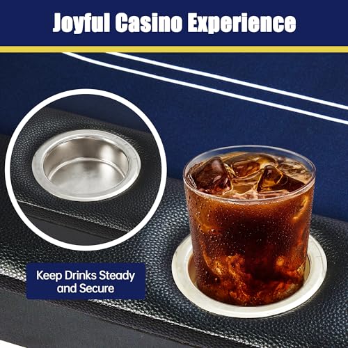 Foldable Poker Table-8 Player Texas Hold'em Table, No Assembly Needed, Equipped with Cup Holders, Perfect for Homes, Parties, Game Rooms, Stylish Blue Design