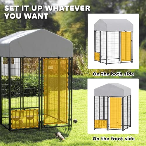 PawHut 4.6' x 4.6' x 5' Dog Kennel Outside, Welded Wire Outdoor Dog Kennel Run with Waterproof & UV Resistant Cover, for S&M Breeds, Chickens, Ducks, Black