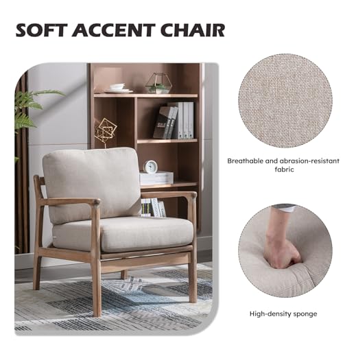 Accent Chair for Adults Set of 2, Upholstered Mid Century Modern Lounge Chair with Solid Wood Frame, Linen Fabric Comfy Reading Armchair for Living Room Bedroom