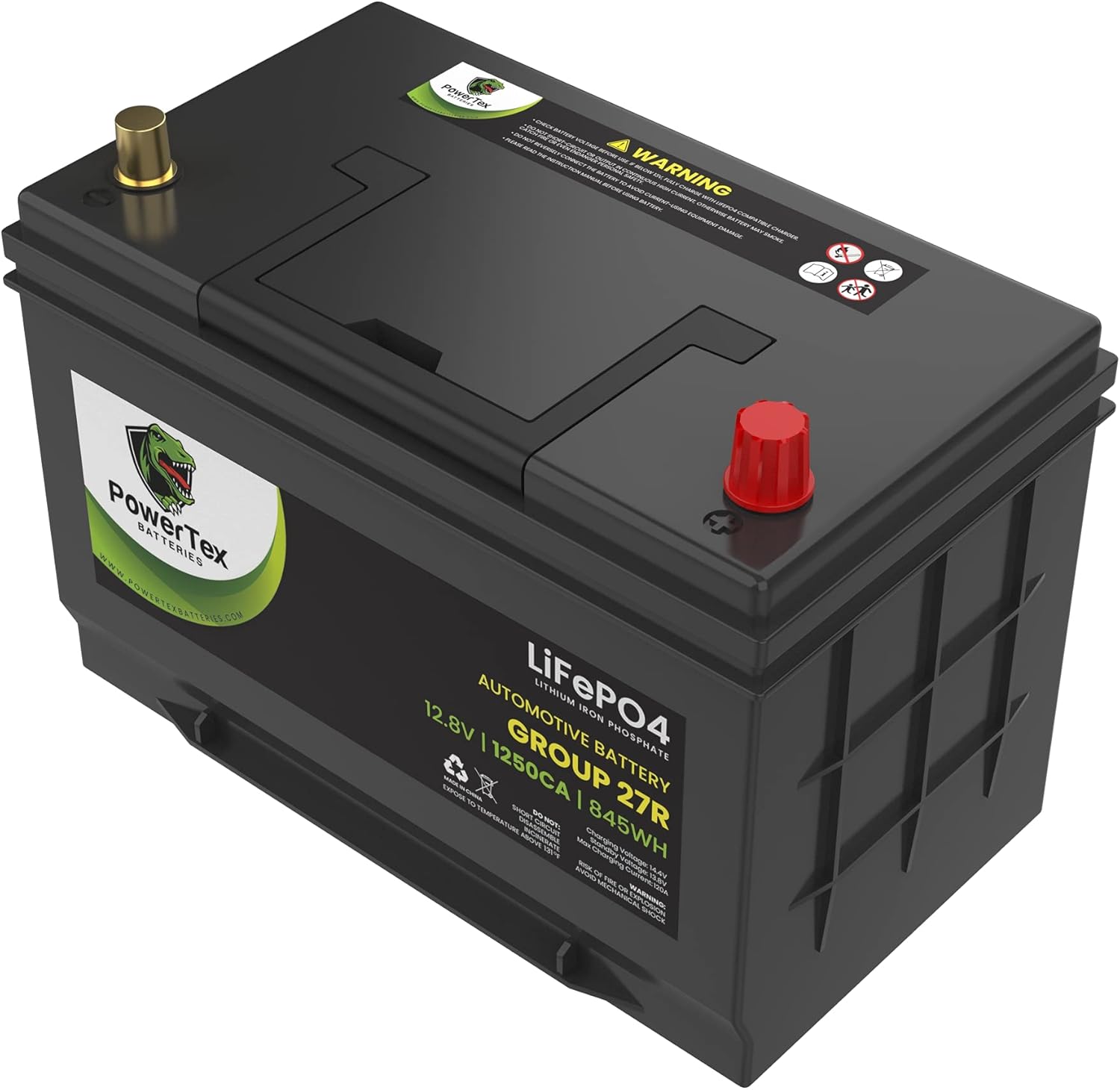 Powertex Batteries Lithium-Ion LiFePO4 BCI Group Size 94R / H7 Automotive Battery - 12.8V 1250CA 590CCA 66Ah 845Wh - AGM & SLA Drop-In Premium Replacement