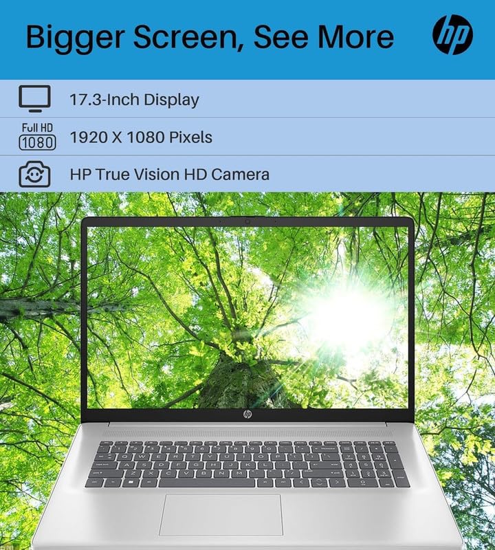 HP Newest 17 Business Laptop, 17.3'' FHD Widescreen, Intel 6-Core i3-1215U(Up to 4.4 GHz), 8GB DDR4, 1TB SSD, 8.5 Hours Battery, Windows 11 Home, 64GB SD Card + USB 3.0 Hub, Natural Silver