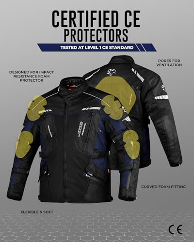 JAG Touring Motorcycle Jacket for Men, Dual Sports Water Resistant Adventure Riding Jacket with Cordura Fabric & CE Armor