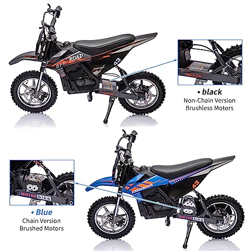 36V Electric Dirt Bike for Kids, Ride on Motorcycle 500W Brushed Motor Variable Speed to 15.5MPH with LED Headlight, Leather Seat,Chain-Driven for Teens Max Load 175lbs,Blue