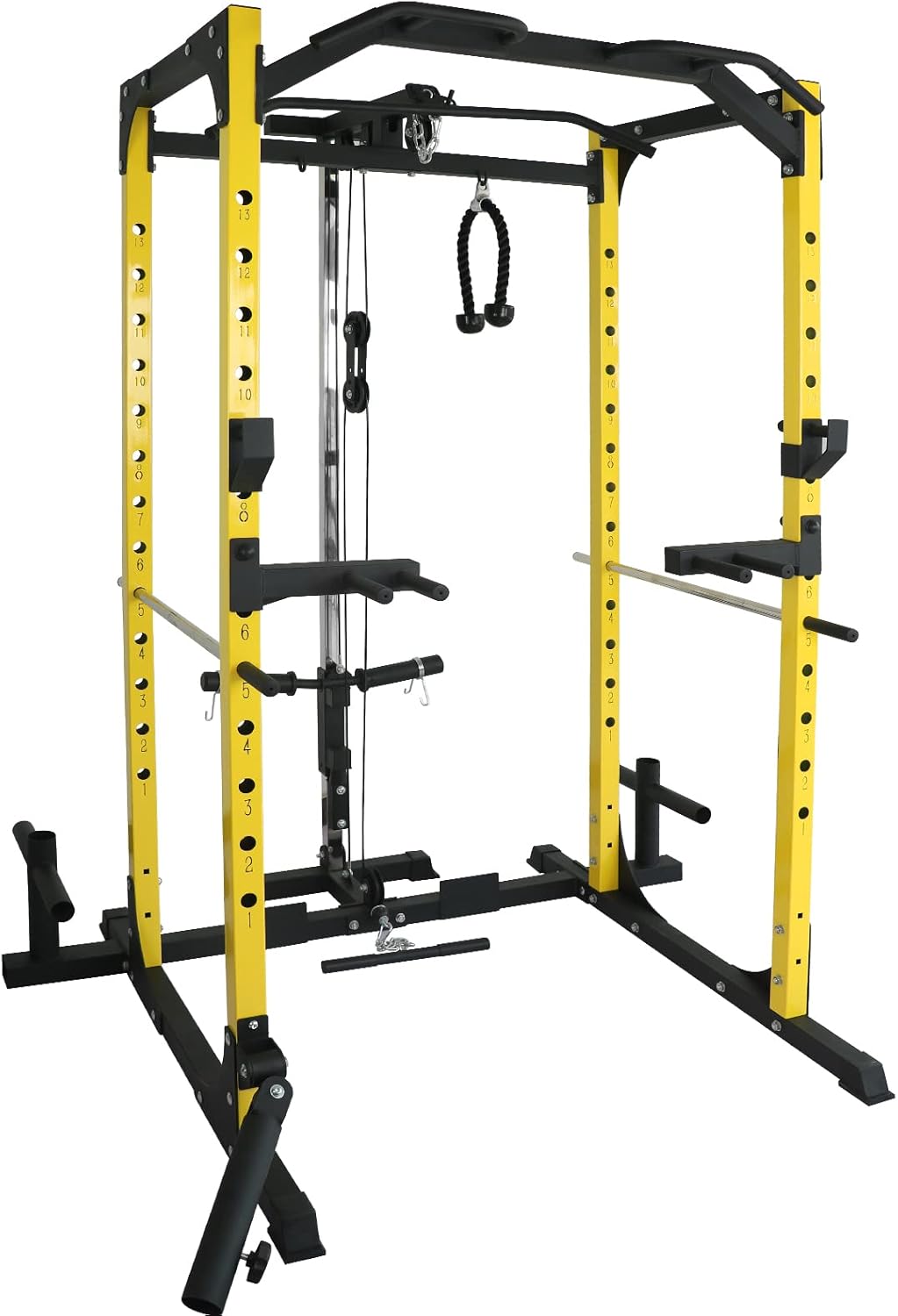Mikolo Power Cage with LAT Pulldown System,1000LBS Capacity Power Rack, Multi-Functional Squat Rack with 13-Level Adjustable Height and J-Hooks, Dip Bars, T-Bar (2022 Version)