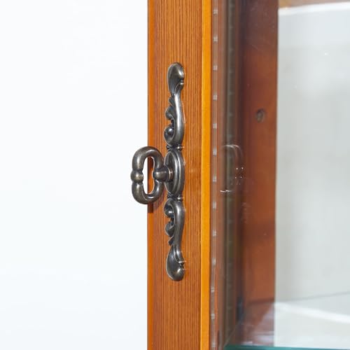 Suteck Corner Curio Cabinet with Lights, Adjustable Tempered Glass Shelves, Mirrored Back, Display Cabinet,Cherry (E26 light bulb not included)
