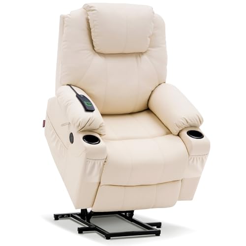 MCombo Power Lift Recliner Chair for Elderly, Lift Chair with Heat and Massage, FSC Certified, USB Ports, Cup Holders, Faux Leather 7040 (Black, Medium)