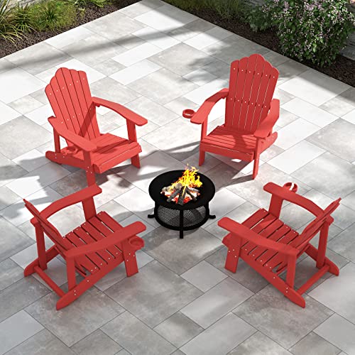 ORALNER Outdoor Adirondack Chair with Cup Holder, Plastic Resin Outdoor Deck Chair, 380 LBS Capacity, for Patio, Backyard, Porch, Balcony, Poolside, Garden, Lawn, Firepit (1, Black)