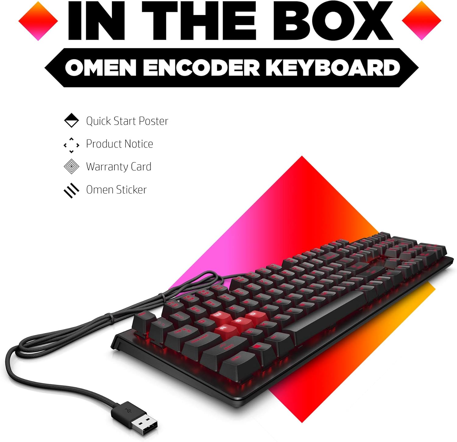 OMEN Encoder Customizable Mechanical Gaming Keyboard with Cherry MX Red Keys, Full N-Key Rollover, LED Backlit, USB (6YW76AA)