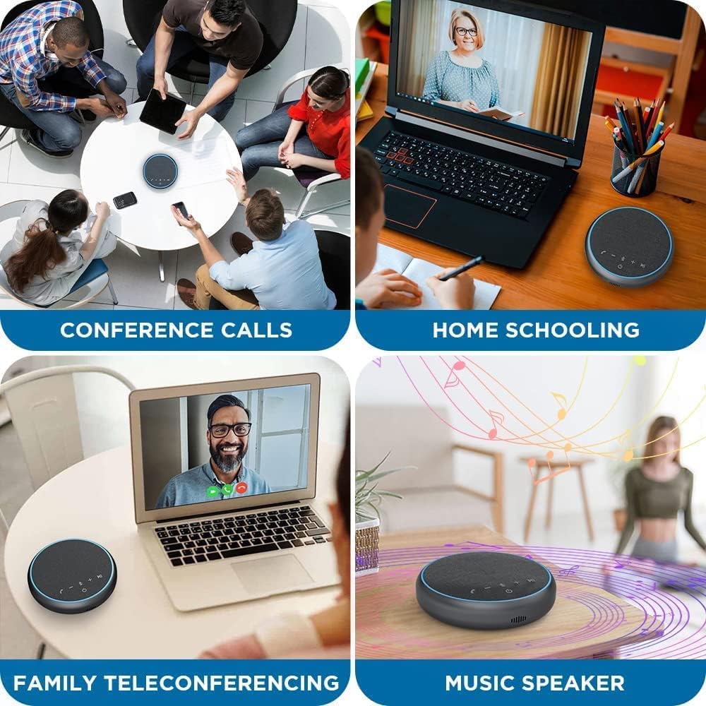 Ainostone Bluetooth Conference Speaker, USB C Speakerphone Portable with 3 AI Microphone 360º Voice Pickup Noise Cancel Mute CSR Chip for Home Office PC Computer Tablet Smartphone, Up to 10 People