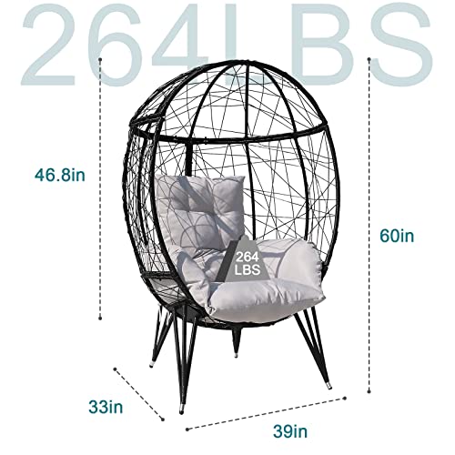 Wicker Egg Chair with Stand Cushion Outdoor Indoor Lounger Egg Basket Chair for Living Room, Backyard, Balcony, Patio (Black)