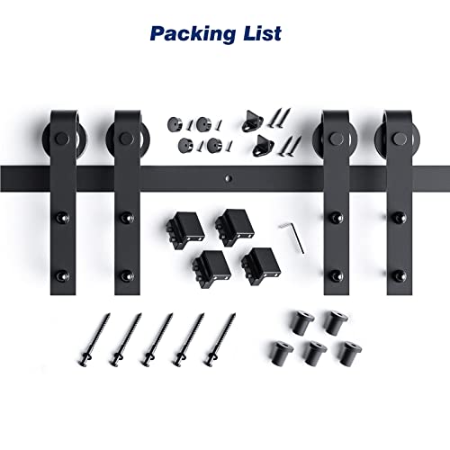 EaseLife 14 FT Double Door Sliding Barn Door Hardware Track Kit,Basic J Pulley,Heavy Duty,Slide Smoothly Quietly,Easy Install (14FT Track Kit for Double 42" Wide Door)