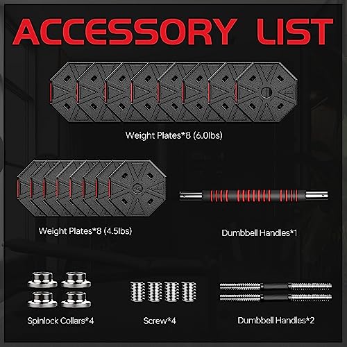Adjustable Weights Dumbbells Set, 44Lbs 66Lbs 88Lbs 3 in 1 Adjustable Weights Dumbbells Barbell Set, Home Fitness Weight Set Gym Workout Exercise Training with Connecting Rod for Men Women