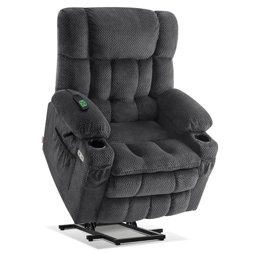 MCombo Dual Motor Power Lift Recliner Chair with Massage and Heat for Elderly People, Infinite Position, USB Ports, Cup Holders, Fabric 7890 (Medium-Regular, Burgundy)