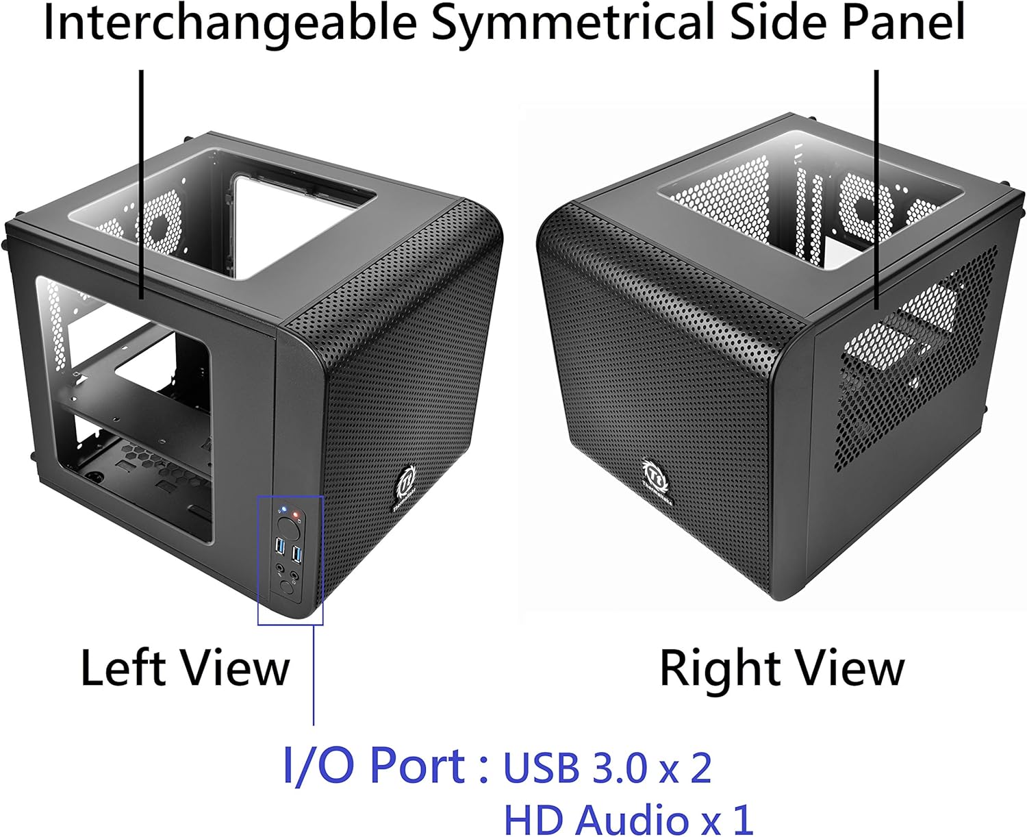 Thermaltake Core V1 SPCC Mini ITX Cube Gaming Computer Case Chassis, Interchangeable Side Panels, Black Edition, CA-1B8-00S1WN-00