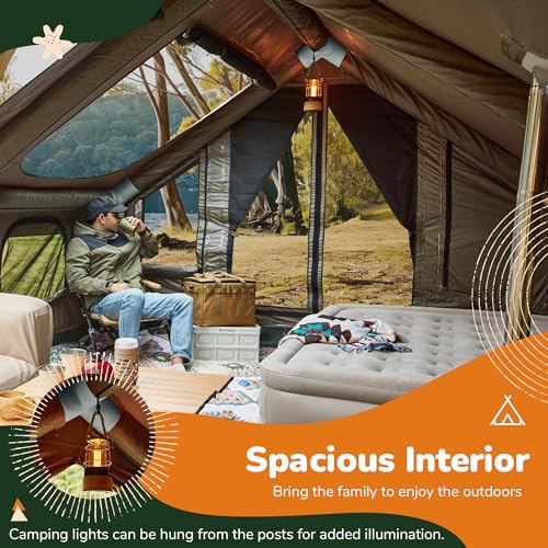 YOLENY Inflatable Tents for Camping, 4/6/8/10/12 Person Tent with TPU Skylight, Mesh Windows, Stove Jack & Pump, Easy Setup 4 Season Glamping Tent, Waterproof & Windproof