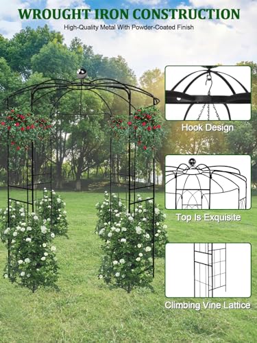 9.5FT Birdcage Shape Garden Arch, Kalolary Pergola Plant Climbing Trellis Arbor Heavy Duty Wedding Arbor Metal Gazebo Garden Arch for Outdoor Arbor Climbing Plants Backyard Patio Wedding Ceremony