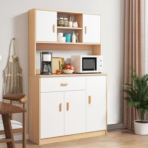 Multi-Function Kitchen Pantry Storage Cabinet, Freestanding Hutch with Buffet Cupboard, Microwave Stand, and Utility Pantry featuring Drawers, Doors, and Shelves for Household Organization W