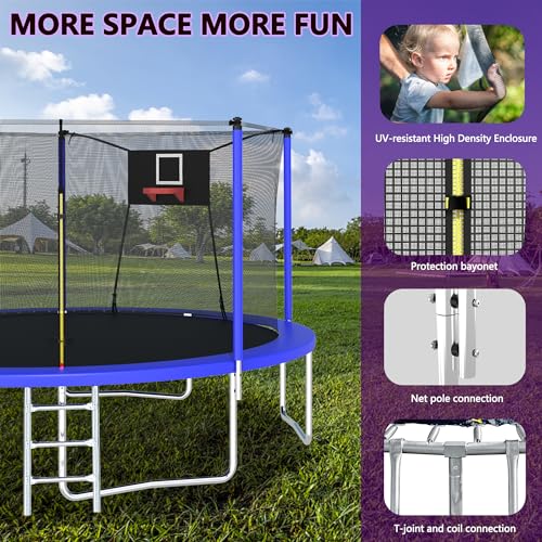 12FT 14FT 15FT 16FT Trampoline for Adults & Kids with Basketball Hoop, Outdoor Trampolines with Ladder and Safety Enclosure Net for Kids and Adults