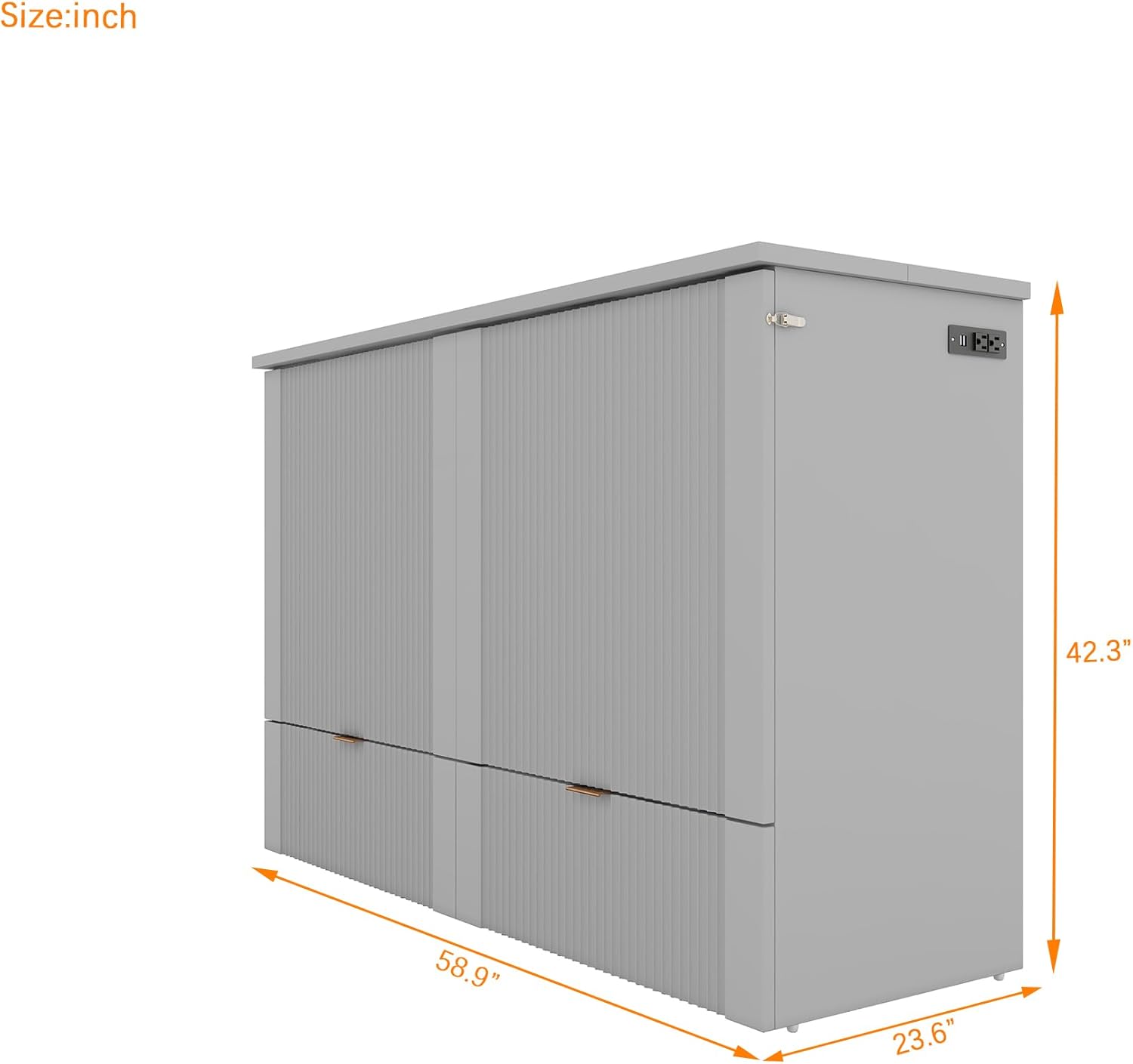 Full Size Murphy Bed Wall Bed with Storage Drawers, Foldable Platform Bed with A Set of Sockets, Cabinet Bed for Home Office or Small Room, Pulley Structure Design (Gray-Full Size-USB Ports)