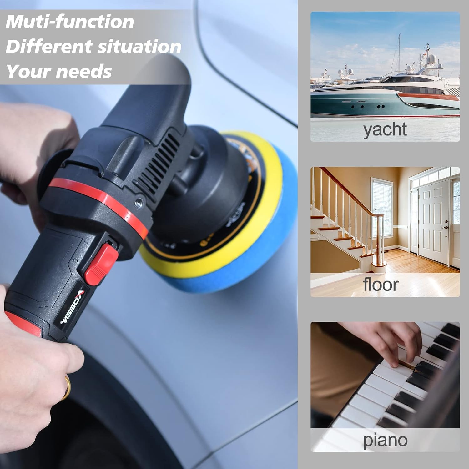 AOBEN Car Buffer Polisher,6 inch Dual Action Polisher,Random Orbit Buffer Polisher kit with 6 Variable Speed 0-4500rpm,Detachable Handle,4 Buffing Pads for Car detailing Polishing and Waxing