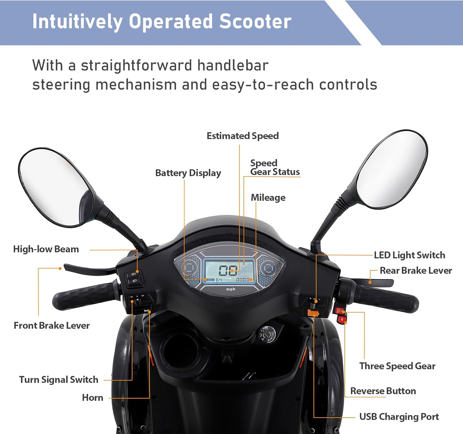 Heavy Duty Mobility Scooter, 800W 4-Wheel All Terrain Electric Vehicle, 3-Speed Adjustable, 35 Miles Range, Adjustable Seat, Rear Lockbox, 550 lbs Capacity, for Adults & Seniors, Blue