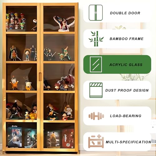 Curio Display Cabinet, 5-Tier Storage Shelves with Acrylic Glass Door, Collectibles Toy Organizers Rack & Display Shelf, Kids Bookshelf and Bookcase for Playroom, Bedroom