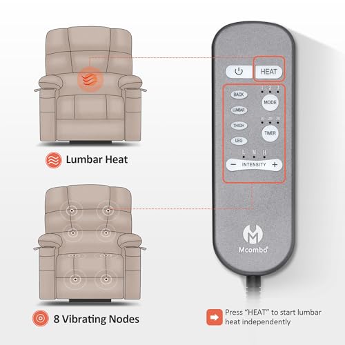 MCombo Large Dual Motor Power Lift Recliner Chair for Elderly, Massage and Heat, Lay Flat, Zero Gravity, Home Button, USB Port, Fabric 7680 (Large, Beige)