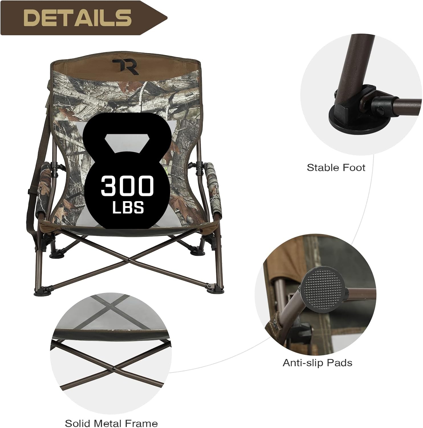TR Low-Profile Hunting Chair Portable,Folding Camping Chairs Turkey Low Seat with Carry Bag,CAMO