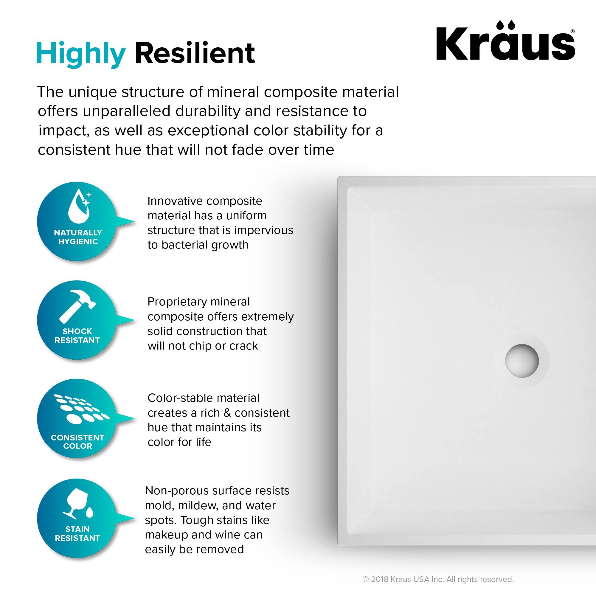 Kraus C-KSV-5MW-1200SFS Natura Series 16 4/5x22 White Matte Solid Surface Square Bathroom Vessel Sink and Spot Free Arlo Faucet