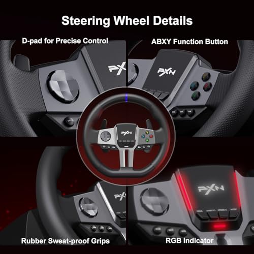 PXN - V9 Gen2 Racing Wheel - 270&900° Car Sim, 3 Pedals, H Shifter, APP Support, Vibration Feedback - Gaming Steering Wheel for PC, PS3, PS4, Xbox One, Xbox Series X/S