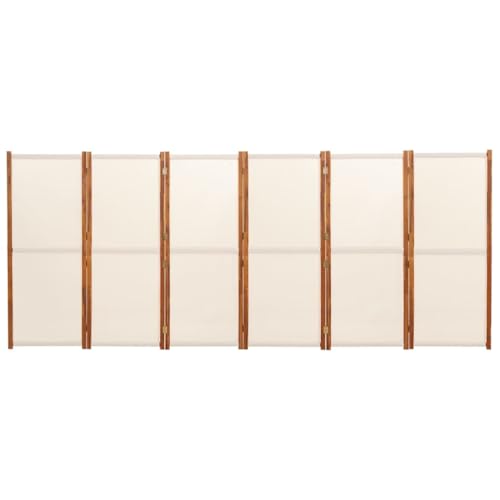 Bedroom Furniture 6-Panel Room Divider Cream White 165.4"x70.9",Acacia Wood Room Divider Privacy Screen Foldable & Multifunctional Indoor and Outdoor