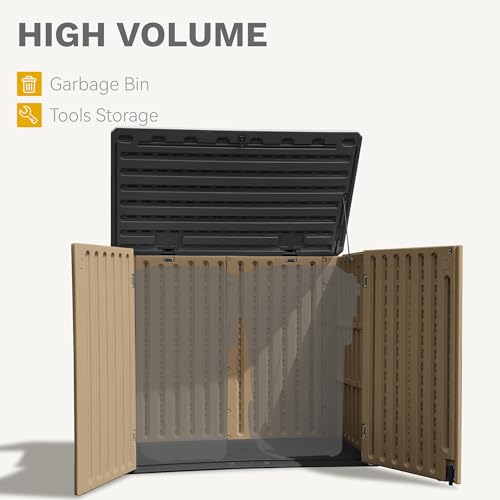 DWVO Outdoor Weather-Resistant Horizontal Storage Shed, 35 Cu Ft Capacity, Lockable and Waterproof, Suitable for Storing Garden Tools, Light Gray