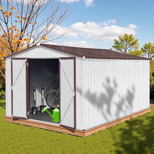 10' x 8' Large Outdoor Storage Shed, Sturdy Metal Building w/Windows & Lockable Doors for Garden, Backyard, Poolside and Lawn, Grey