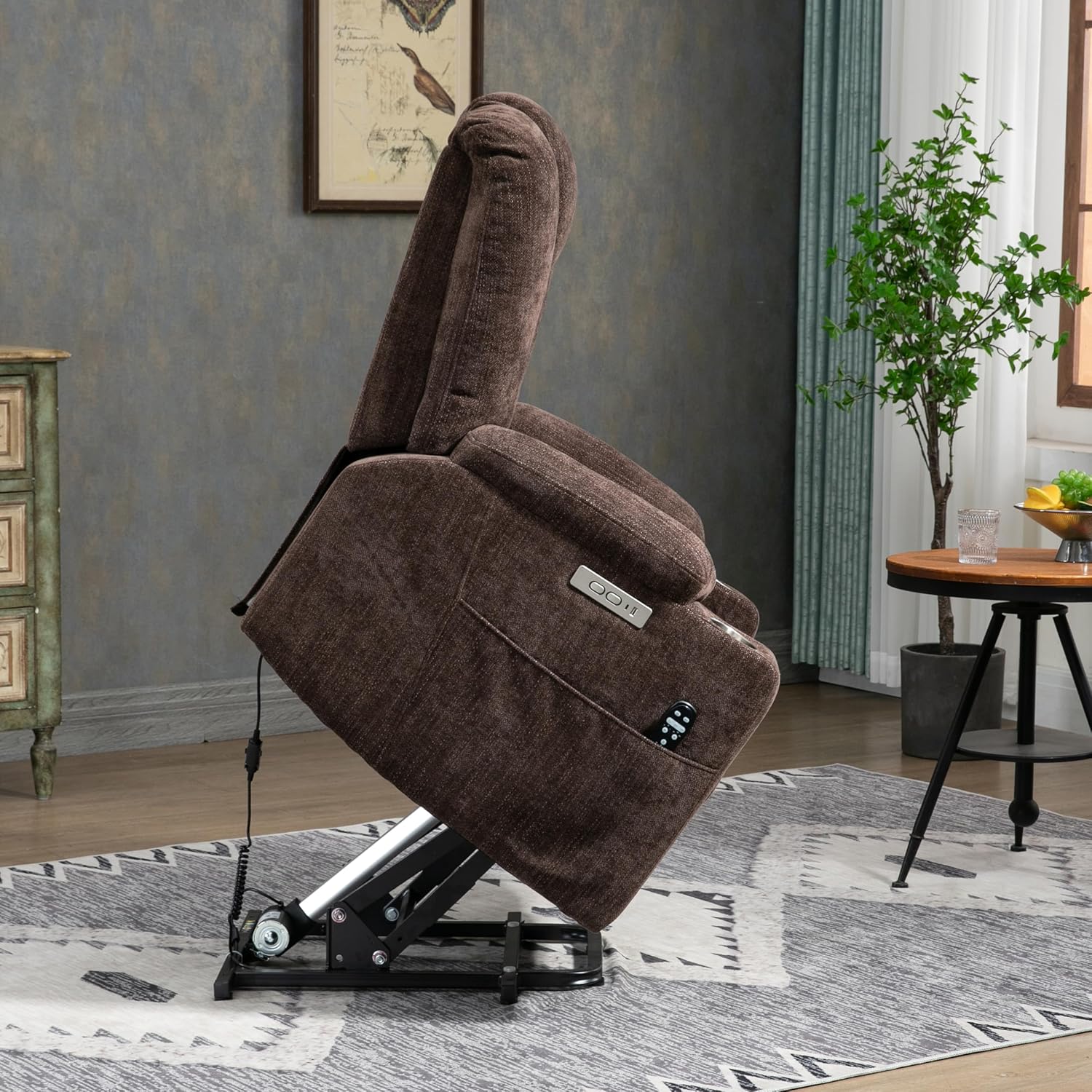 Large Power Massage and Heat for Elderly, Overstuffed Wide, Heavy Duty Motion Mechanism with USB and Type C Ports Lift Recliner Chair, Brown