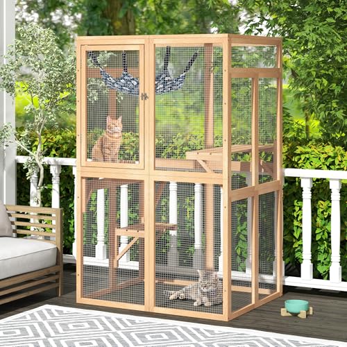 Catio Outdoor Cat Enclosure, Wooden Catio with Window Access for Patio, Indooe Kitty House (Black)