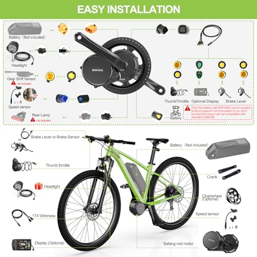 BAFANG Mid Drive Kit:1000W 750W 500W Ebike Motor Kits with Battery(Optional),Bafang BBS02B HD Mid Drive Ebike Conversion Kit with LCD Display&Ebike Battery for BB 68-73MM/85-105MM/105-125MM E-Bike