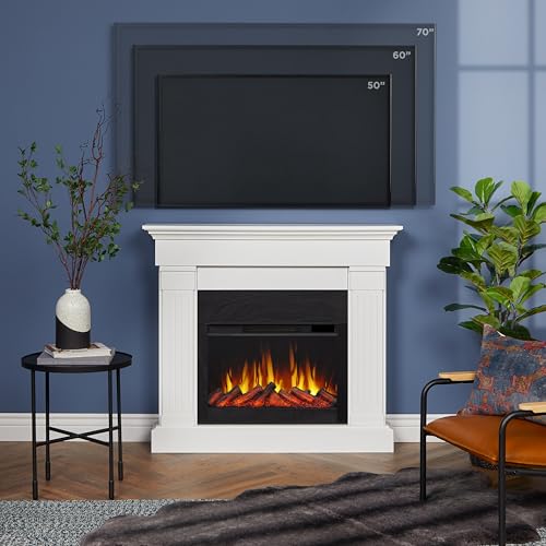 Real Flame Crawford 48" Slim Indoor Electric Fireplace with Mantel for Living Room or Bedroom, Replaceable Fireplace Insert Heater, Realistic Log and Flame Effect, Remote Control, Timer.