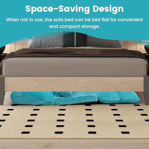 KOMFOTT Foldable Floor Lazy Sofa with 2 Pillows, 6-Position Adjustable Reclining Sofa Sleeper Bed, Convertible Futon Couch Bed, Floor Couch Lounge for Relaxing, Reading, Playing, Gaming (Beige)