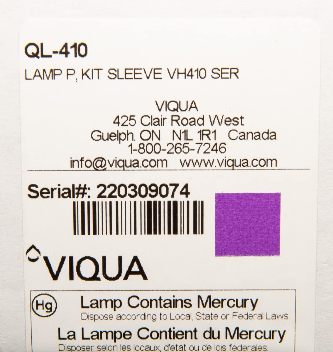 Viqua QL-410 Lamp and Sleeve Bundle VH410 System