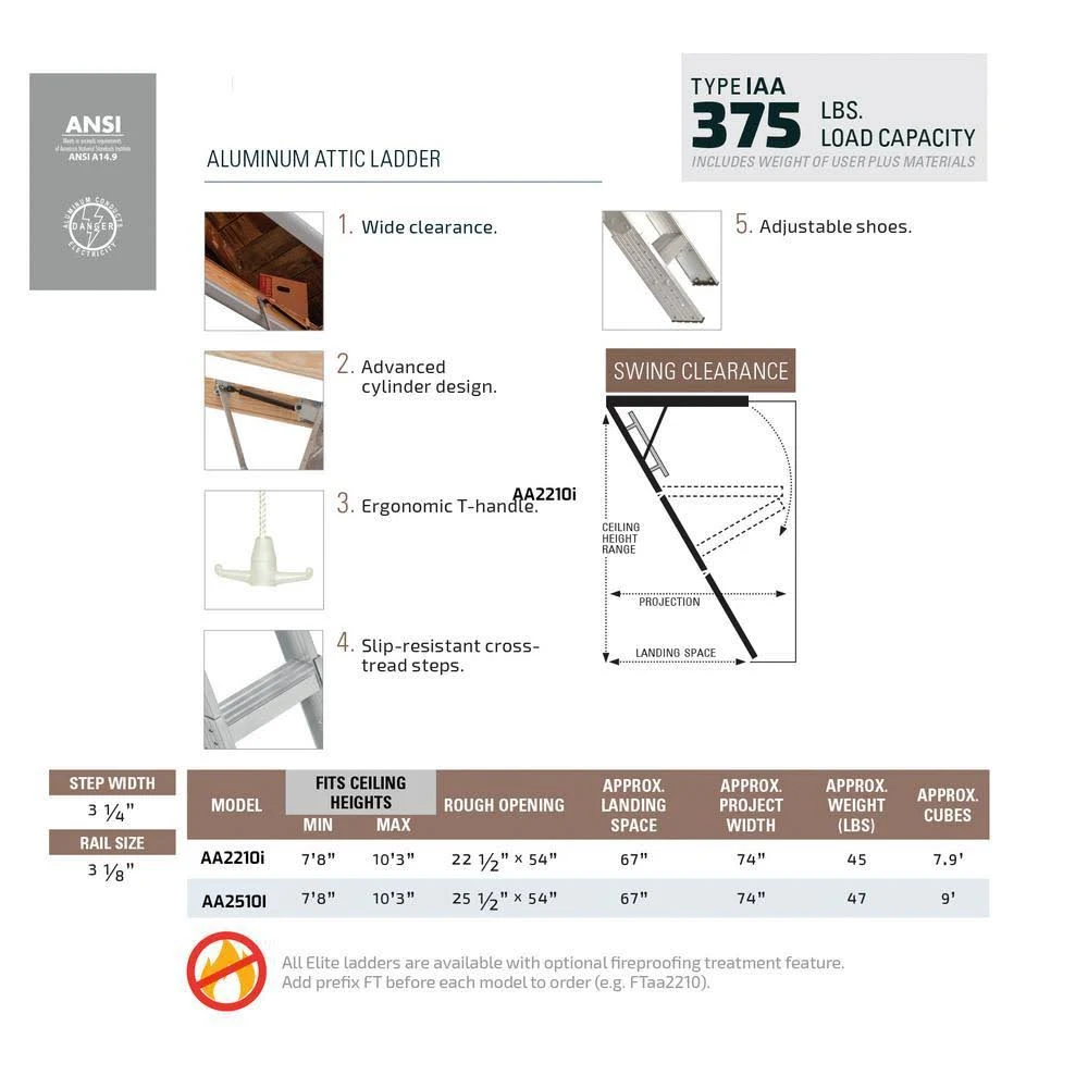 Louisville Ladder 7 ft. 8 in. to 10 ft. 3 in., 25.5 in. x 54 in. Aluminum Attic Ladder with 375 lbs. Maximum Load Capacity AA251