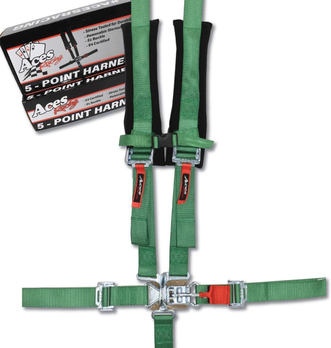 Aces Racing 5 Point Harness with 2 Inch Padding E4 Certified (Silver) Pack of 2
